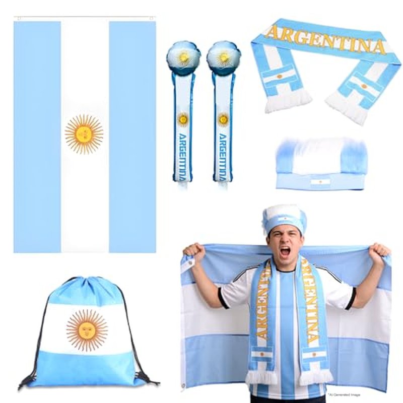 Argentina Soccer Fan Support Kit - 6-Piece Accessory Set