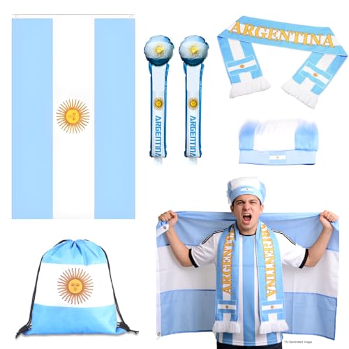 Argentina Soccer Fan Support Kit - 6-Piece Accessory Set