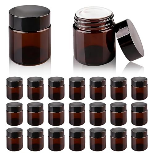 4oz Amber Glass Jars with Lids, 48 Pack Sample Containers for Storing Lotions, Moisturizers, Lip Balm and Cosmetics