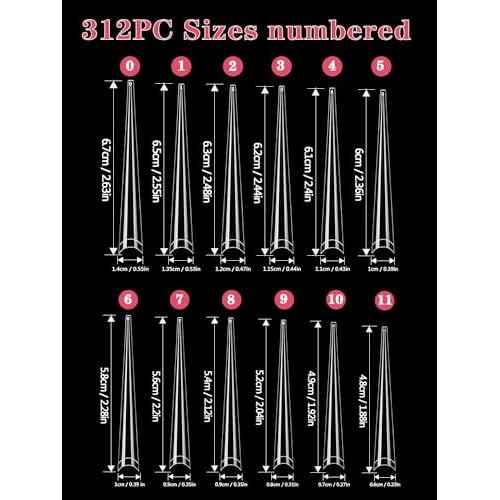 312PCS Extra Long Stiletto Nail Tips for Acrylic Nails Professional, 4XL Half Cover Stiletto Nails Tips, Clear French False Nail Extension, Super Long French Tapered Nails Tip 12 Sizes