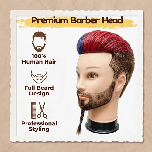 Barber Mannequin Head 12" Male Human Hair with Beard