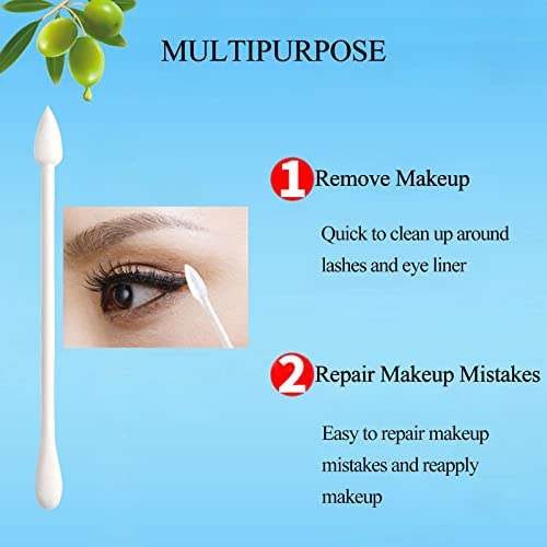 Olive Oil Makeup Remove Cotton Swabs - Individually Wrapped Double Tipped Paper Sticks, 100 Count (Round/Pointed End)
