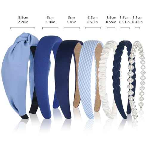 LYroo Headbands for Women Girls Blue Cute Knotted Headband Head Bands for Women's Hair Non Slip Trendy Thick or Thin Headbands Fashion Hair Accessories£¨7PCS£©