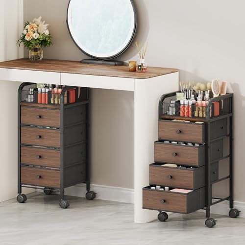 Rolling Makeup Organizer Cart with 4 Drawers & 9 Compartments