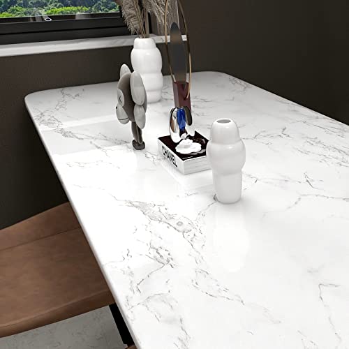 practicalWs Glossy Marble Wall Paper Granite White/Grey Kitchen Countertop Cabinet Furniture Refurbishment Thick Removable Wallpaper Peel and Stick Vinyl Roll Easy to Use 11.8"x78.7"