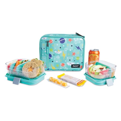 PackIt Freezable Classic Lunch Box, Happy Clouds, Built with ECOFREEZE Technology, Fully Freezable, Collapsible, Reusable, With Zip Front Pocket and Buckle Handle, Designed for Fresh Lunch On the Go