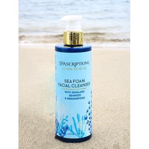 SpaScriptions Marine Moisture Sea Foam Facial Cleanser, Hydrating Foaming Face Cleanser, Purifying Daily Face Wash, Moisturizing, with Squalene, Seaweed & Meadowfoam, 7.4 oz