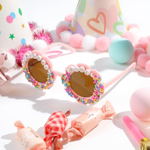Round Flower Birthday Glasses for Kids - Pink Tea Edition Party Sunglasses