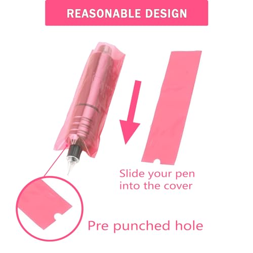 Large Tattoo Pen Covers 400Pcs - Tattoo Machine Covers Tattoo Grip Extra Wide Machine Bags 2.6"x7" Big Sleeves Pink Tattoo Supplies