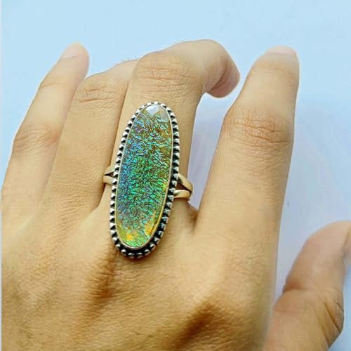 Multi Fire Opal Ring Boho Green Yellow Doublet Opal Ring For Women 925 Sterling Silver Handmade Ring Birthday Valentine Christmas Lovely Gift For Her Large Oval Gemstone Created Opal Jewelry By NKG