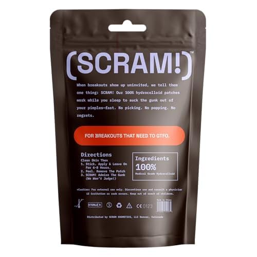 SCRAM! Acne Patches ? 100% Medical Grade Hydrocolloid Acne Pimple Patch for Zits and Whiteheads; Fast Acting Spot Patch For Face And Skin (36 Count)