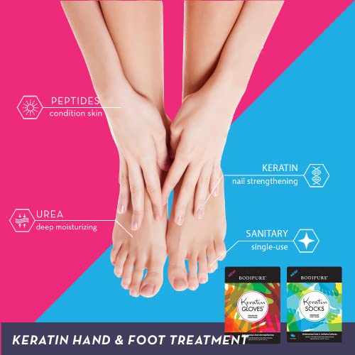Bodipure Keratin Hand and Foot Mask Combo Set for Dry, Calloused Skin