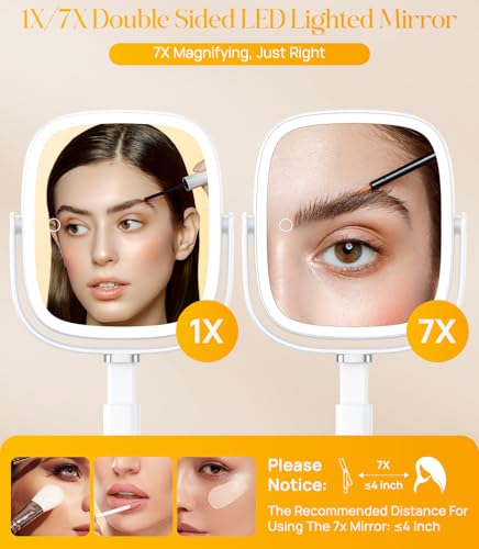 Gospire Lighted Makeup Mirror with Adjustable Height & 1X/7X Magnification