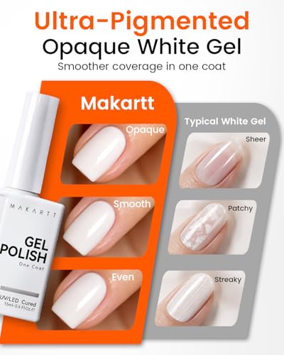 Makartt One Coat White Gel Nail Polish 15ml - High Pigment UV/LED Gel