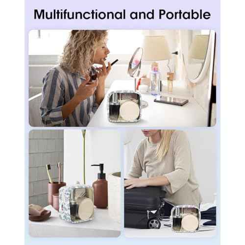 Wandering Nature Clear Makeup Bag for Purse Mini Make up Bag Cute Cosmetic Pouch for Women with Slip-in Pockets Travel Toiletry Essentials Organizer Pouch,Blue Flower