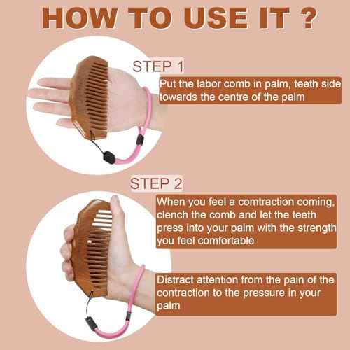 Labor Comb for Pain, Birthing Comb for Labor Pain with Wrist Strip and Gift Box - Peach Wood