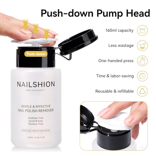 Nail Polish Remover Non-Acetone Unscented VE Nourishing 3-6s Quick Removal Pump Bottle