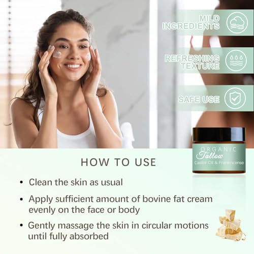 2PCS Grass Fed Beef Tallow with Frankincense Oil and Castor oil, Organic Beef Tallow Moisturizer for Skin, Organic Beef Tallow and Manuka Honey Balm for Face, Body