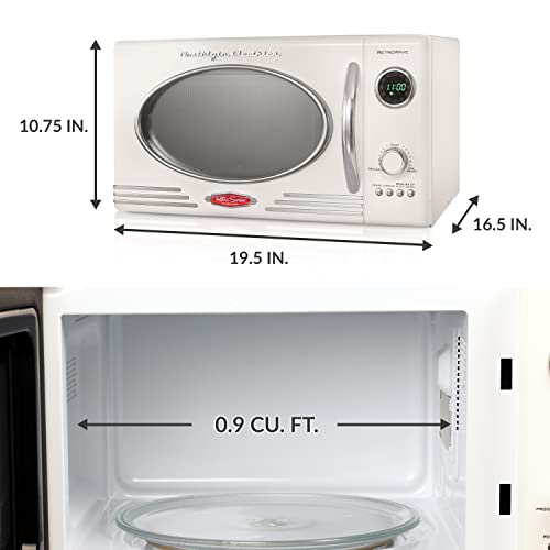 Nostalgia Retro Countertop Microwave Oven - Large 800-Watt - 0.9 cu ft - 12 Pre-Programmed Cooking Settings - Digital Clock - Kitchen Appliances - Ivory