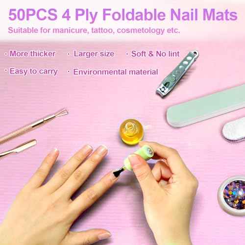 Disposable Nail Mats 50pcs Nail Paper Sheets for Nail Tech 4 Ply Foldable Waterproof Nail Mat Nail Art Accessories for Salon Manicure Tattoo 13" x 18"