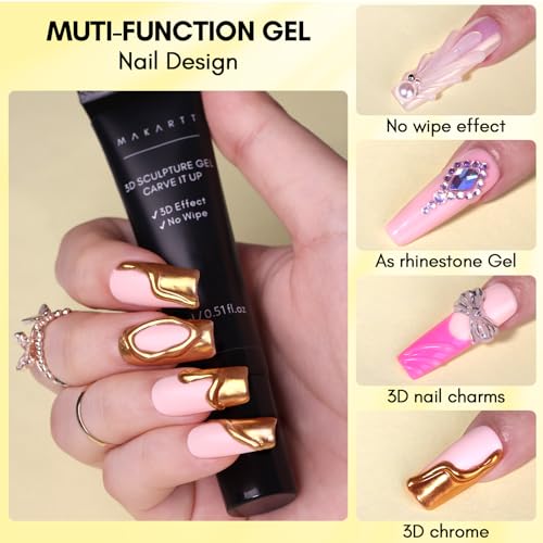 Makartt 3D Nail Gel, Sculpting Gel for Nail Art, 2 Pcs 15g DIY Craving Gel, No Wipe 3D Molding Gel for Nails Decoration Drawing Nail Gel, Manicure Sculpture Nail Charms Gel