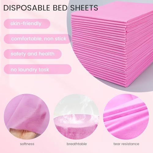 50 PCS Massage Table Sheets Pink - 31'' x 70'' Disposable Bed Covers for Spa and Salon - Soft and Hygienic Disposable Sheets for Professional Use, Ideal for Massage Therapy Tables