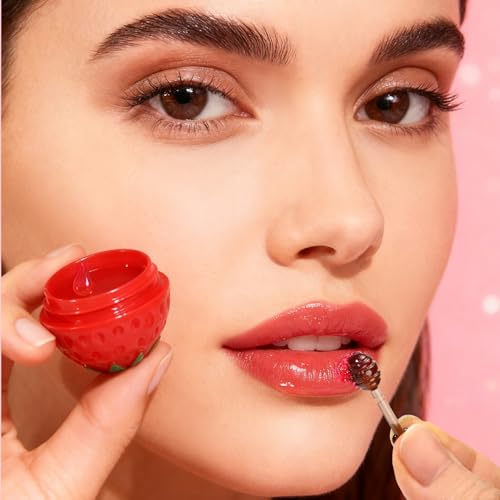 6 PCS Mini Bee Lip Balm Lip Mask Fruit Pot,Strawberry Lip Balm for Teens Girls 8-12,Lemon,Peach,Cherry Moisturizing Lip Sleeping Mask Overnight Lip Treatment,Color lip Balm Gifts Set, Galentines Gifts