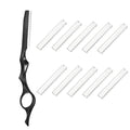 11Pcs Hair Styling Thinning Razor Set - 1 Razor, Thinning Comb, Texturizing Cutting Razor and 10 Replacement Stainless Steel Blades for Salon & Home Use (Black)