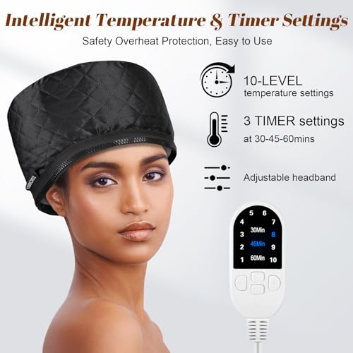 Hair Steamer Cap with 10-Level Heat & 3 Timers for Deep Conditioning