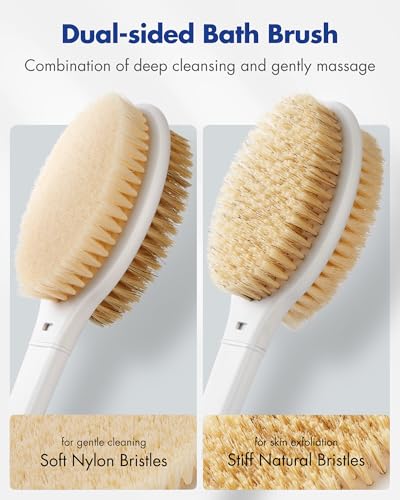 Rafow Back Scrubber Brush with 18.1" Long Handle & Dual Bristles