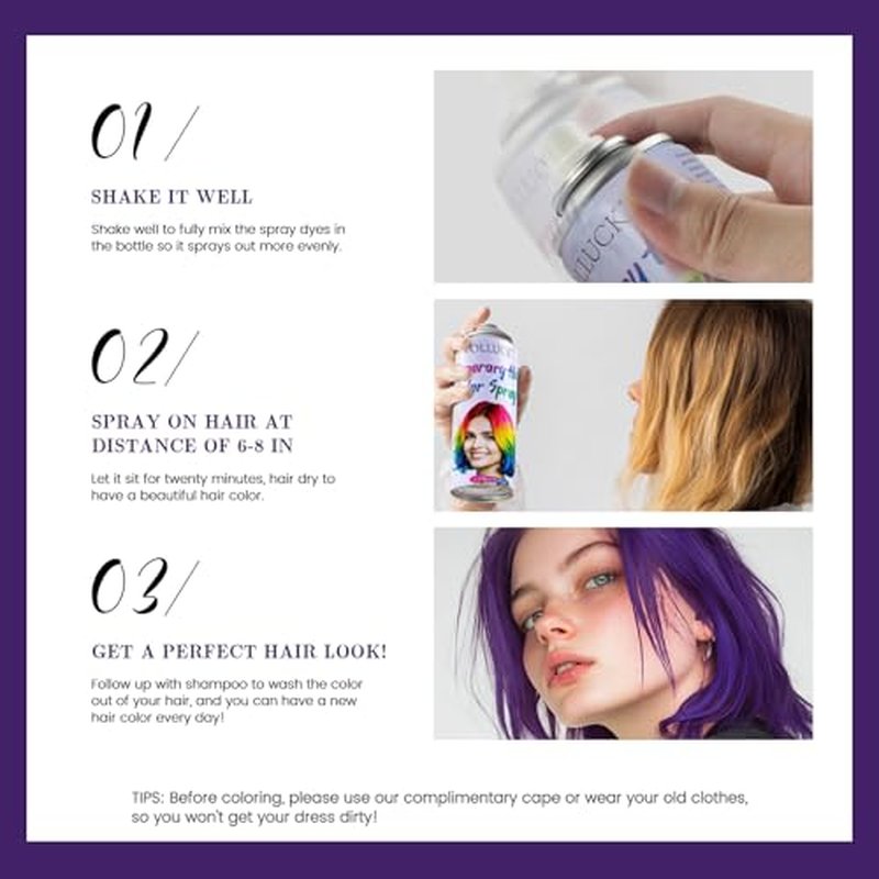 Temporary Purple Hair Spray - Washable Fast-Drying Color for All