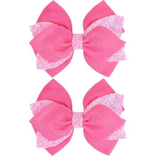 4 Inch Sparkly Glitter Pink Hair Bow Clips for Girls Boutique Sequin Alligator Barrettes Pins for Teens Toddler Children Kids Grosgrain Hair Accessories for Christmas Halloween Fall Birthday