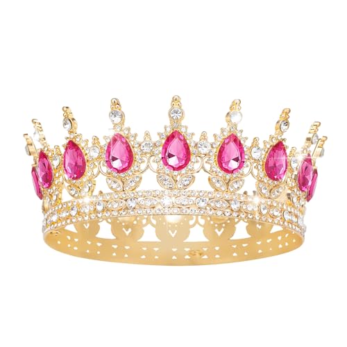 Gold & Rose Rhinestone Wedding Crown Tiara for Women