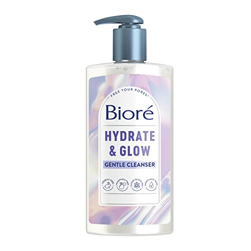 Bioré Hydrate & Glow Gentle Face Wash for Dry Skin, Sensitive Skin, Dermatologist Tested, Fragrance Free, SLS/SLES Sulfate Free Facial Cleanser, Cruelty Free & Vegan Friendly 6.77 Oz Bottle