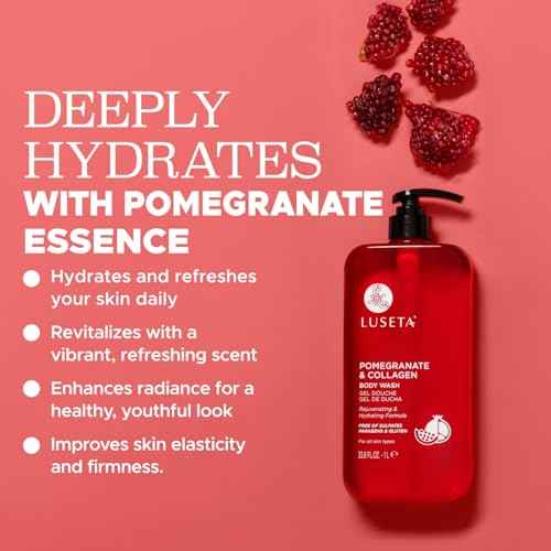 Luseta Pomegranate & Collagen Body Wash Rejuvenating Shower Gel Body Cleanser for All Skin Types Moisturizing and Hydrating Dry Skin 33.8oz