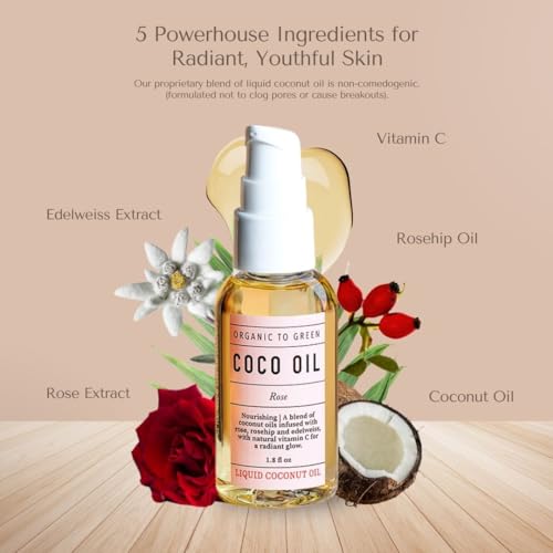 Organic to Green ROSE COCO OIL & VITAMIN C?Face Serum Oil & Skincare Moisturizer with Vitamin E, Rosehip & Edelweiss ? Fast-Absorbing, Restore Natural Glow, Non-Greasy, Clean Beauty, Vegan, 1.8 oz