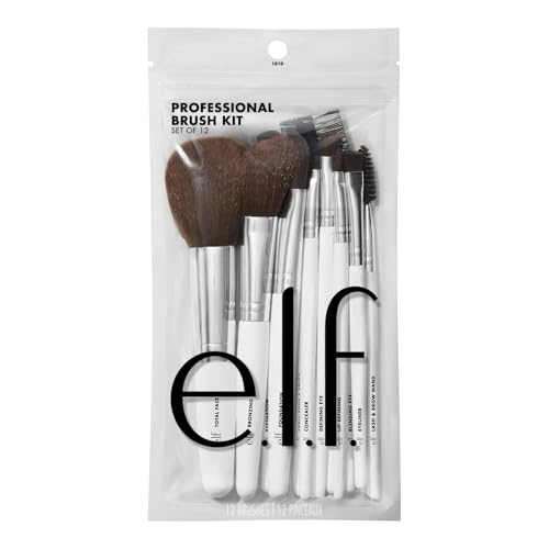 e.l.f. Professional 12-Piece Makeup Brush Set - Vegan Cruelty-Free Complete Collection