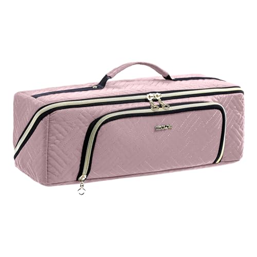 ELCUPA Pink Large Travel Hair & Makeup Organizer Bag with Heat-Resistant Mat