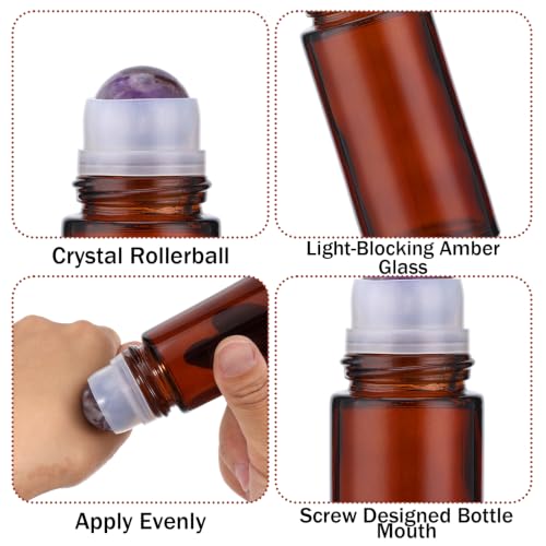 2 Pack 1.7oz Amber Glass Roller Bottles with Purple Crystal Balls