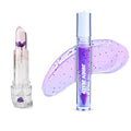 Blossom Juicy Jelly Moisturizing Lip Care Fruit Flavored Nourishing Lip Oil + pH Technology Custom Color Changing Strawberry Crystal Lip Balm, 2 Pack Bundle, Grape/Purple