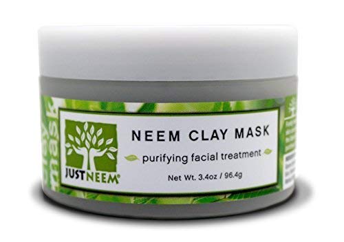 justneem, French Clay Mask with Neem, for Blemishes, Blackheads, Rashes; for Irritated and Stressed Skin; Deeply Cleansing and Rejuvenating; Rosemary, Lavender, Eucalyptus Essential Oils, 3.4 oz