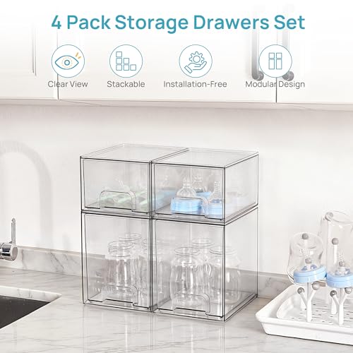 Vtopmart 4-Pack Stackable Baby Bottle Organizer Drawers
