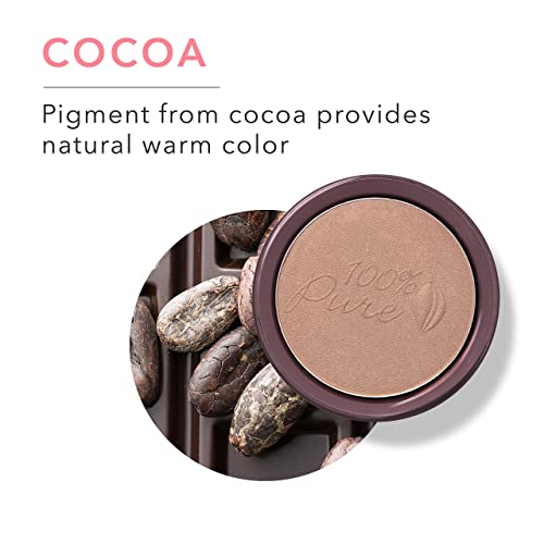 100% PURE Cocoa Pigmented Bronzer, Cocoa Kissed, Bronzer Powder for Face, Contour Makeup, Soft Shimmer, Sun Kissed Glow (Medium Brown w/Neutral Undertones) - 0.32 Oz