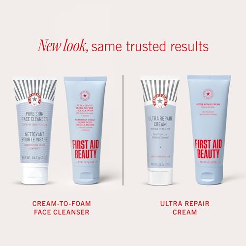First Aid Beauty Dry Skin Rescue Kit - Hydrating Skincare Routine Set with Face Cleanser, Hydrating Facial Pads & Ultra Repair Cream Face Moisturizer