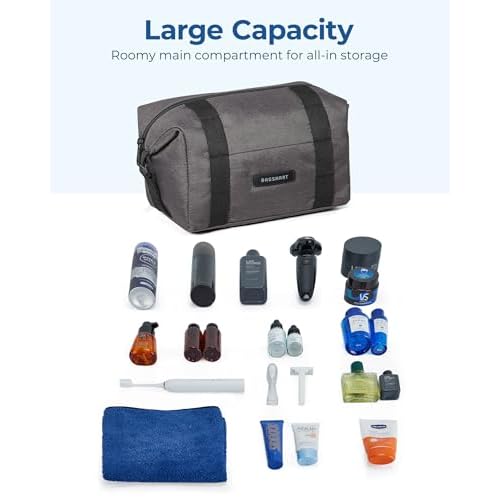 BAGSMART Travel Toiletry Bag for Men, Large Hanging Dopp Kit Water Resistant Shaving Bags Organizer Gifts for Mens Traveling, Hygiene, Bathroom Essentials, Toiletries Accessories, Khaki