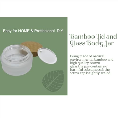Empty Refillable Frosted Glass Cosmetic Cream Jar 4 Pack 3.3 OZ/100g with Bamboo Lids,Skin Care Travel Containers Pot for Clay Masks,Butter,Body Scrub,Lip Balm, Ointments, Lotion Frost