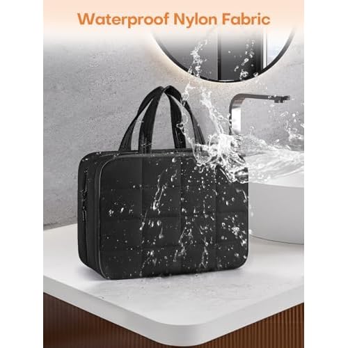 Travel Toiletry Bag with Separate Jewelry Organizer, Water-resistant Makeup Bag with Hanging Hook, Large Capacity Travel Organizer for Toiletries, Cosmetic, Vacation Essentials - Large