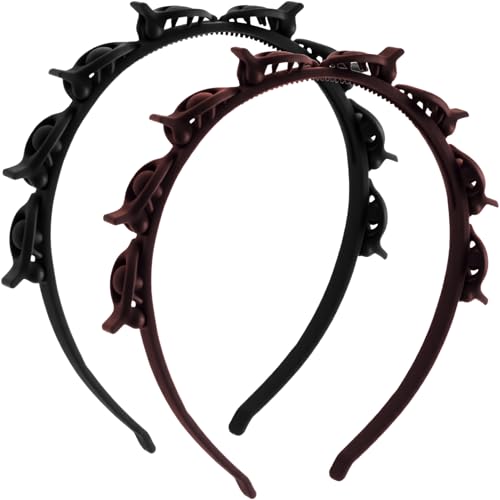 2 Pcs Clip Headband with Comb Teeth, Black & Brown