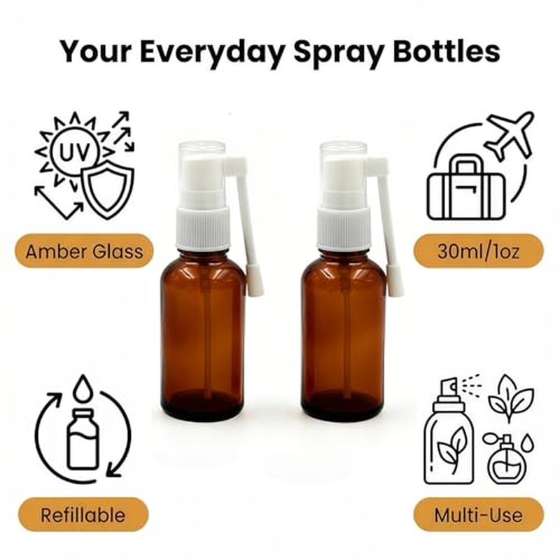 2-Pack 30ML Brown Glass Spray Bottles with 360° Rotation