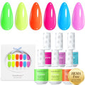 AZUREBEAUTY Neon Shot HEMA-Free 15ML Gel Polish Set - 6 Bright Colors for Nails